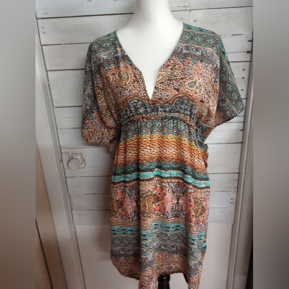 Fashion Fuse Kimono Kaftan Coverup Top Boho Print Tie Waist, Size Medium - Picture 1 of 12